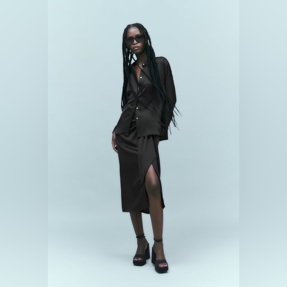 Zara dropped shoulder satin effect shirt